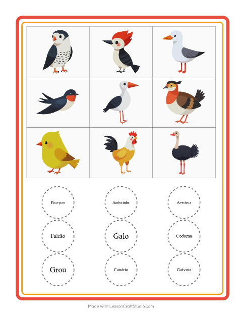Pré-visualização da ficha de Bingo com Pássaros 2 para Educação infantil (pré-escola, 5-7 anos)
