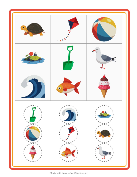 Pré-visualização da ficha de Bingo com Praia para Educação infantil (pré-escola, 5-7 anos)