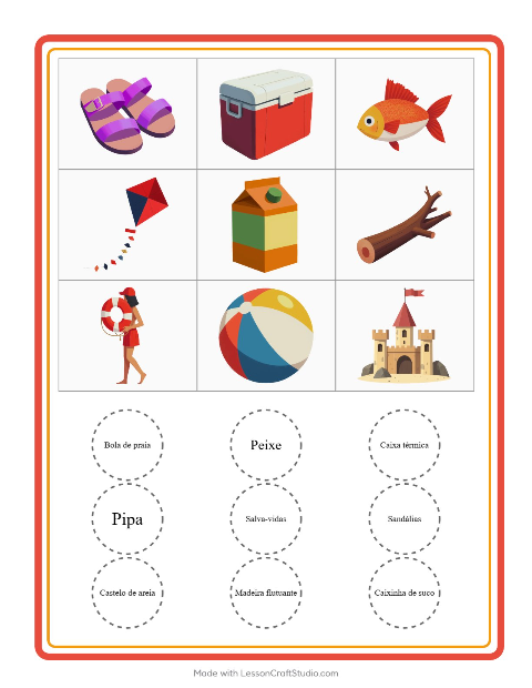 Pré-visualização da ficha de Bingo com Praia para Educação infantil (pré-escola, 5-7 anos)