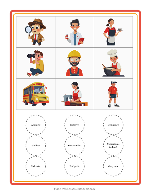Pré-visualização da ficha de Bingo com Profissões para Educação infantil (pré-escola, 5-7 anos)