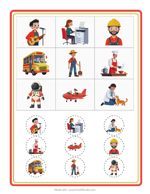 Pré-visualização da ficha de Bingo com Profissões para Educação infantil (pré-escola, 5-7 anos)