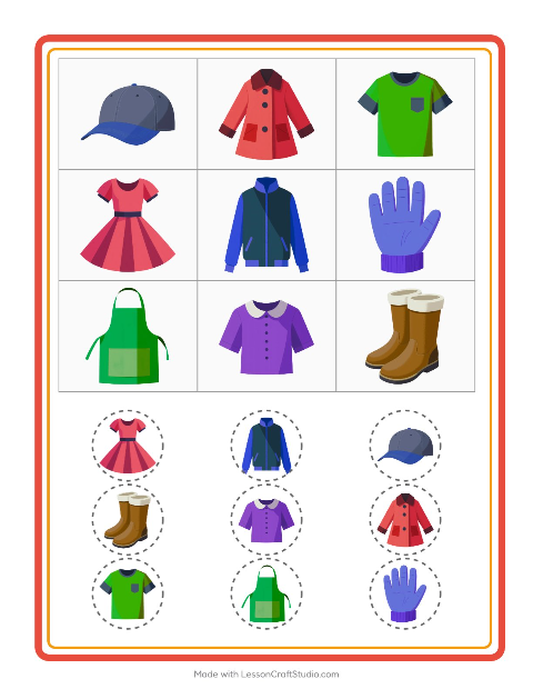 Pré-visualização da ficha de Bingo com Roupas para Educação infantil (pré-escola, 5-7 anos)
