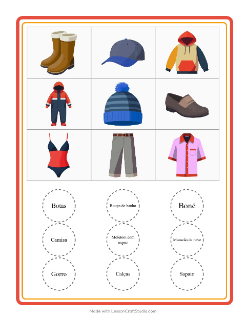 Pré-visualização da ficha de Bingo com Roupas para Educação infantil (pré-escola, 5-7 anos)