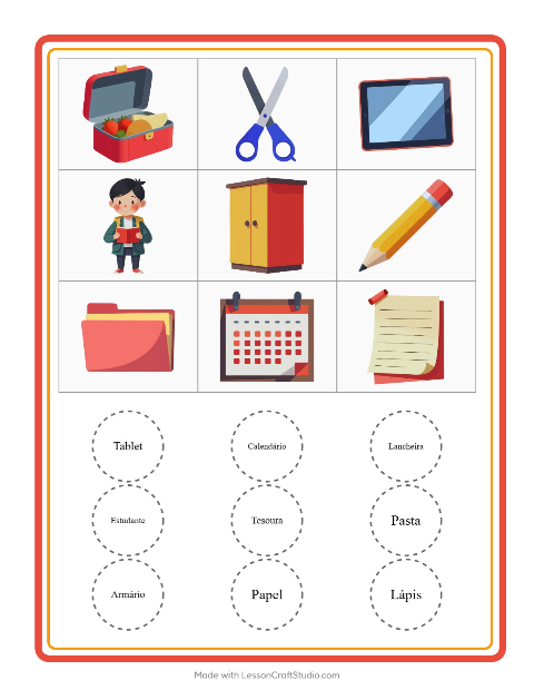 Pré-visualização da ficha de Bingo com Sala de aula para Educação infantil (pré-escola, 5-7 anos)