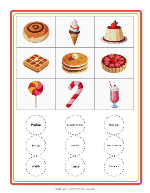 Pré-visualização da ficha de Bingo com Sobremesas e doces para Educação infantil (pré-escola, 5-7 anos)
