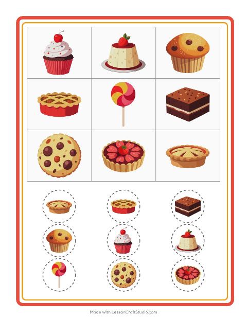 Pré-visualização da ficha de Bingo com Sobremesas e doces para Educação infantil (pré-escola, 5-7 anos)