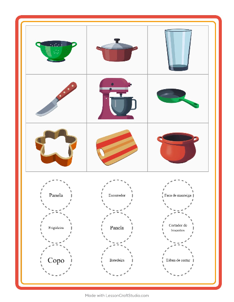 Pré-visualização da ficha de Bingo com Utensílios de cozinha para Educação infantil (pré-escola, 5-7 anos)