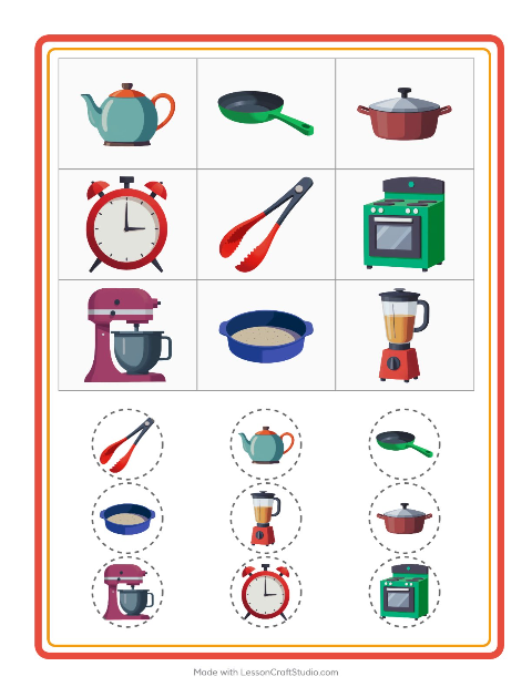 Pré-visualização da ficha de Bingo com Utensílios de cozinha para Educação infantil (pré-escola, 5-7 anos)