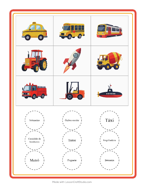 Pré-visualização da ficha de Bingo com Veículos para Educação infantil (pré-escola, 5-7 anos)