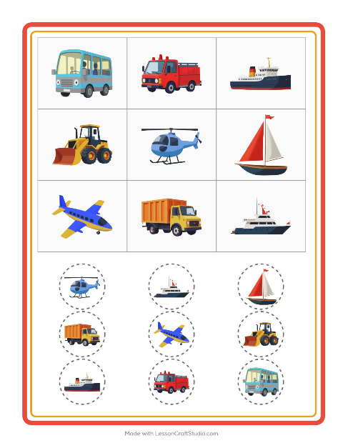 Pré-visualização da ficha de Bingo com Veículos para Educação infantil (pré-escola, 5-7 anos)