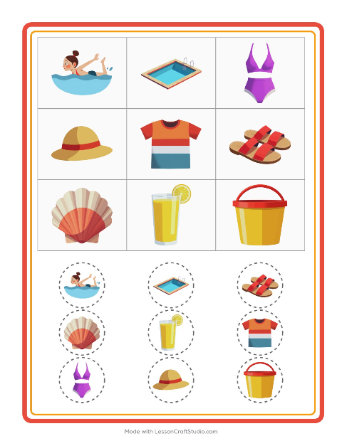 Pré-visualização da ficha de Bingo com Verão para Educação infantil (pré-escola, 5-7 anos)
