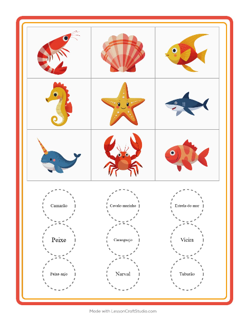 Pré-visualização da ficha de Bingo com Vida marinha para Educação infantil (pré-escola, 5-7 anos)