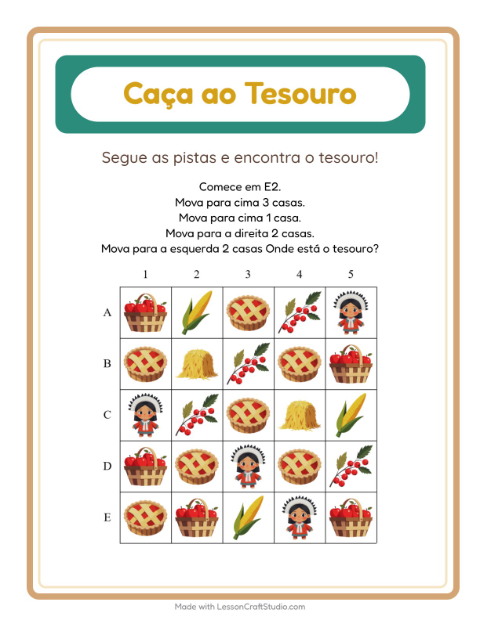 Pré-visualização da ficha de Caça Ao Tesouro com 4 de Julho para 1º ano do ensino fundamental