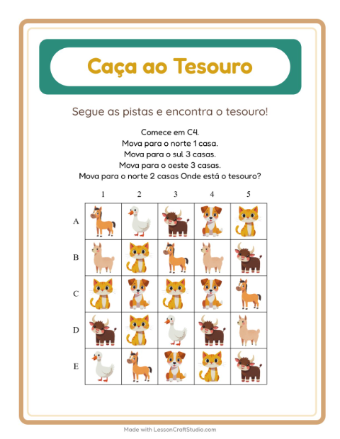 Pré-visualização da ficha de Caça Ao Tesouro com 4 de Julho para 1º ano do ensino fundamental