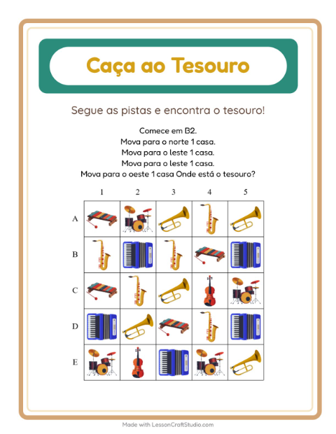 Pré-visualização da ficha de Caça Ao Tesouro com 4 de Julho para 1º ano do ensino fundamental