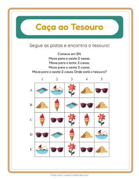 Pré-visualização da ficha de Caça Ao Tesouro com 4 de Julho para 1º ano do ensino fundamental