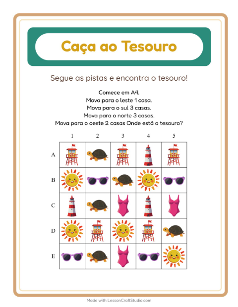 Pré-visualização da ficha de Caça Ao Tesouro com 4 de Julho para 1º ano do ensino fundamental