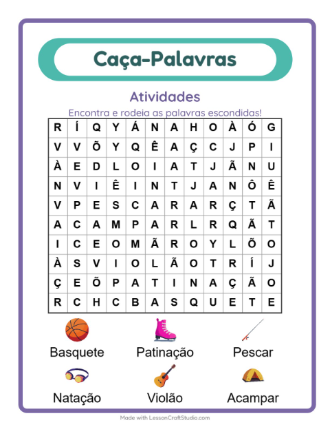 Pré-visualização da ficha de Caça-palavras com Atividades para 1º ano do ensino fundamental