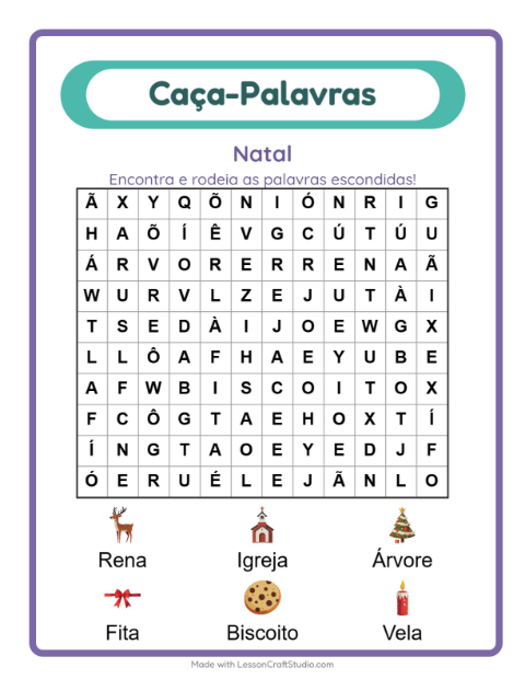 Pré-visualização da ficha de Caça-palavras com Natal para 1º ano do ensino fundamental