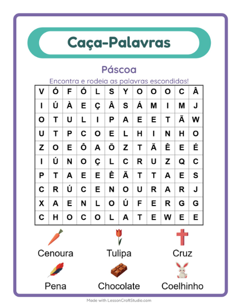 Pré-visualização da ficha de Caça-palavras com Páscoa para 1º ano do ensino fundamental