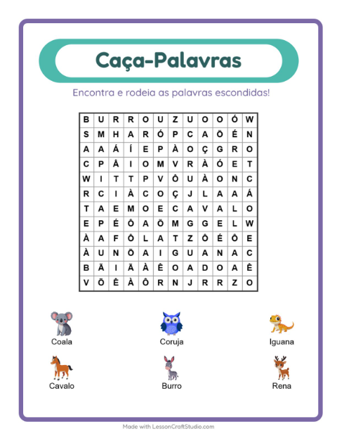 Pré-visualização da ficha de Caça-palavras para 1º ano do ensino fundamental