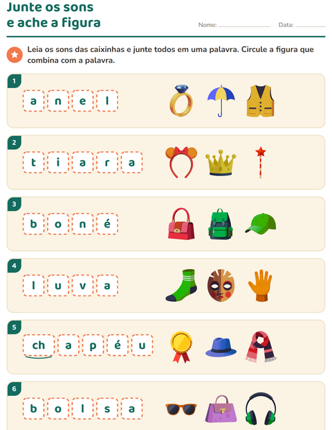 Pré-visualização da ficha de Caixinhas de sons com Acessórios para 1º ano do ensino fundamental