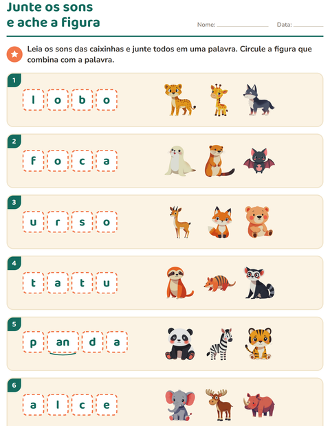 Pré-visualização da ficha de Caixinhas de sons com Animais do zoológico para 1º ano do ensino fundamental