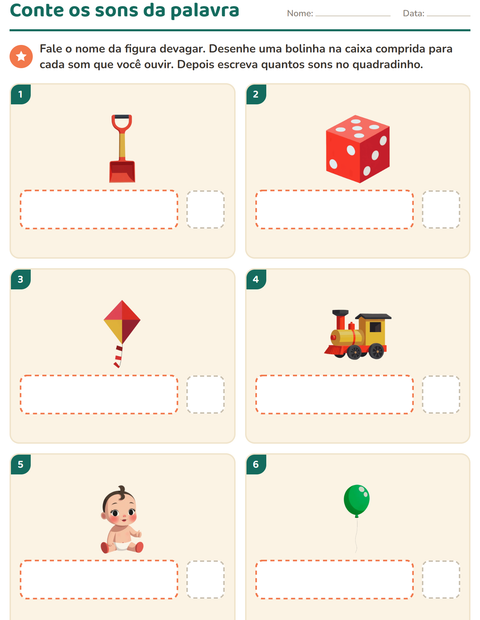 Pré-visualização da ficha de Caixinhas de sons com Brinquedos para Educação infantil (pré-escola, 5-7 anos)