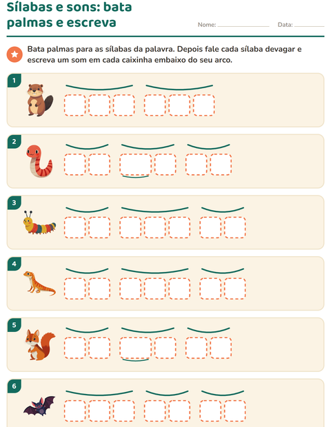 Pré-visualização da ficha de Caixinhas de sons com Criaturas da floresta para 1º ano do ensino fundamental