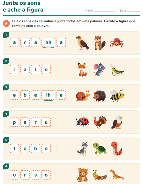 Pré-visualização da ficha de Caixinhas de sons com Criaturas da floresta para 1º ano do ensino fundamental