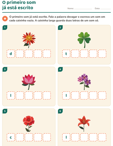 Pré-visualização da ficha de Caixinhas de sons com Flores para Educação infantil (pré-escola, 5-7 anos)