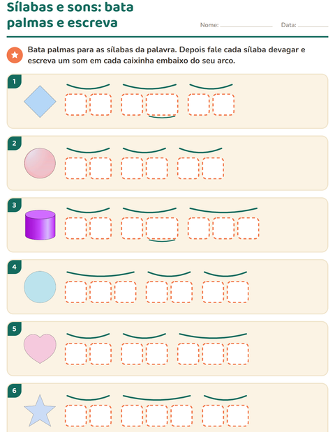 Pré-visualização da ficha de Caixinhas de sons com Formas para 1º ano do ensino fundamental