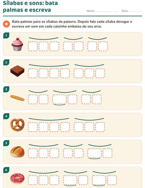 Pré-visualização da ficha de Caixinhas de sons com Padaria para 1º ano do ensino fundamental