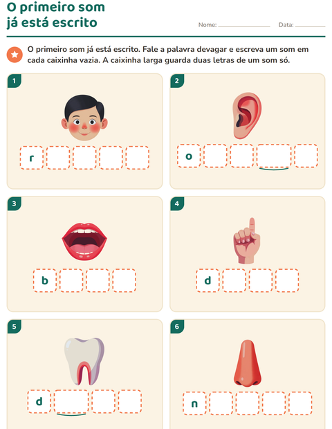 Pré-visualização da ficha de Caixinhas de sons com Partes do corpo para Educação infantil (pré-escola, 5-7 anos)