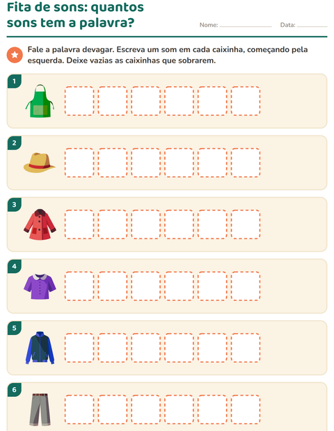 Pré-visualização da ficha de Caixinhas de sons com Roupas para 1º ano do ensino fundamental