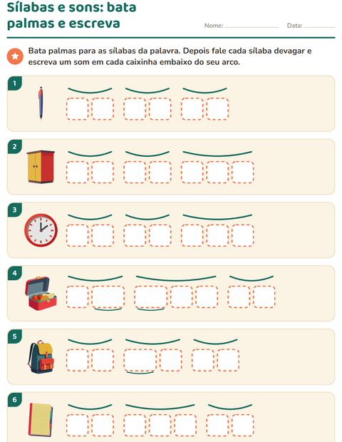 Pré-visualização da ficha de Caixinhas de sons com Sala de aula para 1º ano do ensino fundamental