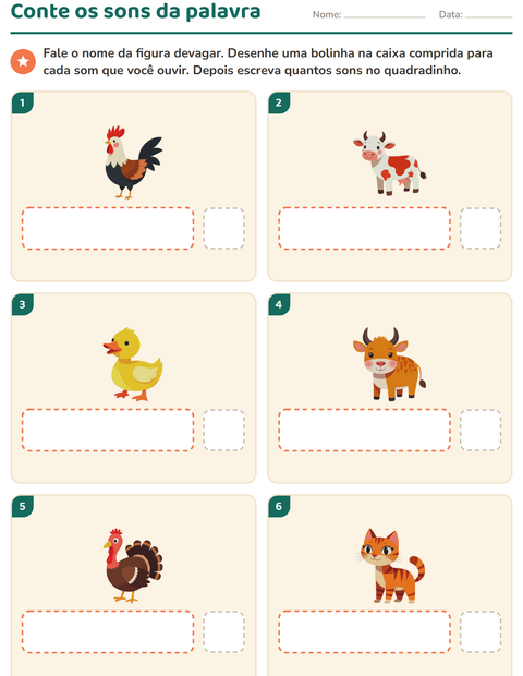 Pré-visualização da ficha de Caixinhas de sons com Animais da fazenda para Educação infantil (pré-escola, 5-7 anos)