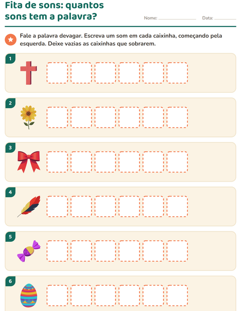 Pré-visualização da ficha de Caixinhas de sons com Páscoa para 1º ano do ensino fundamental