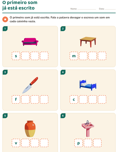 Pré-visualização da ficha de Caixinhas de sons com Pela casa para Educação infantil (pré-escola, 5-7 anos)