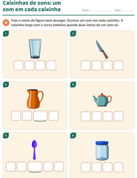 Pré-visualização da ficha de Caixinhas de sons com Utensílios de cozinha para Educação infantil (pré-escola, 5-7 anos)