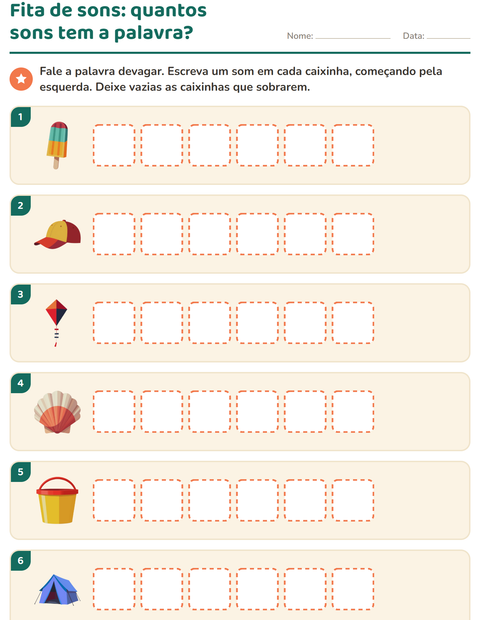 Pré-visualização da ficha de Caixinhas de sons com Verão para 1º ano do ensino fundamental