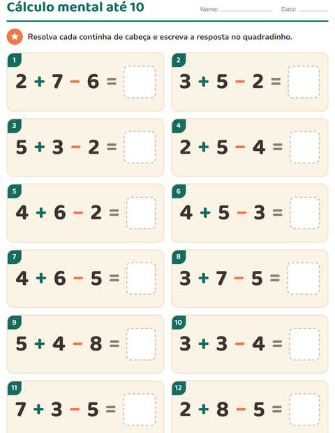 Pré-visualização da ficha de Cálculo mental para 1º ano do ensino fundamental