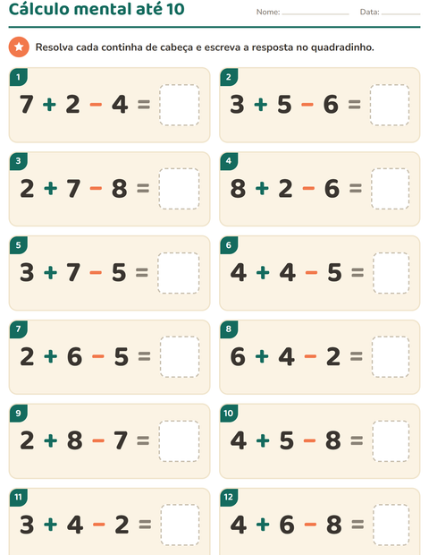 Pré-visualização da ficha de Cálculo mental para 1º ano do ensino fundamental