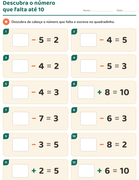 Pré-visualização da ficha de Cálculo mental para 1º ano do ensino fundamental