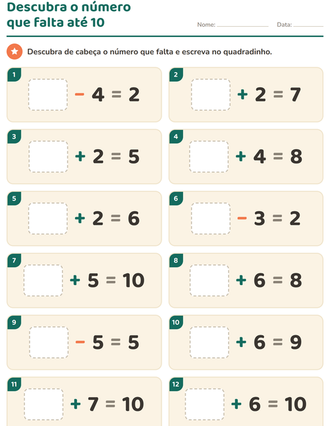 Pré-visualização da ficha de Cálculo mental para 1º ano do ensino fundamental