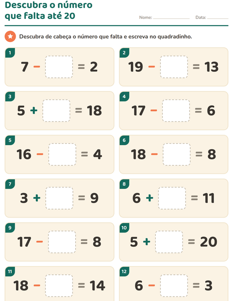 Pré-visualização da ficha de Cálculo mental para 1º ano do ensino fundamental