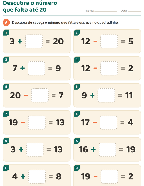 Pré-visualização da ficha de Cálculo mental para 1º ano do ensino fundamental