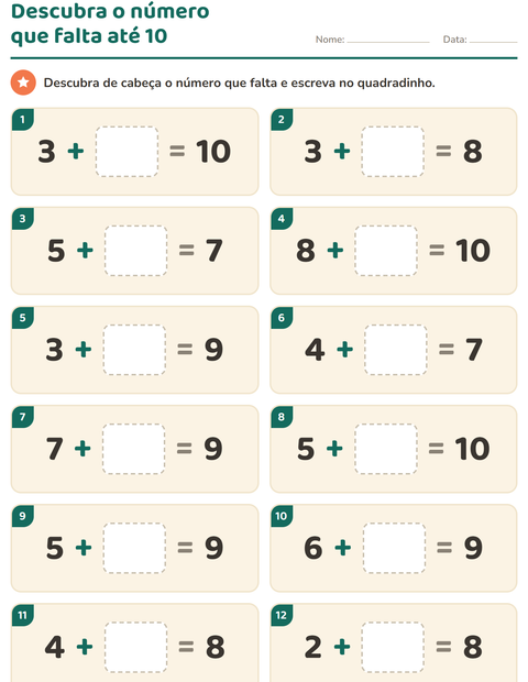 Pré-visualização da ficha de Cálculo mental para 1º ano do ensino fundamental