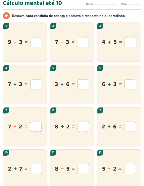 Cálculo mental até 10: as primeiras continhas de cabeça