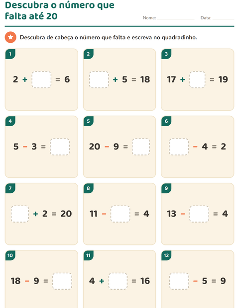 Descubra o número que falta até 20